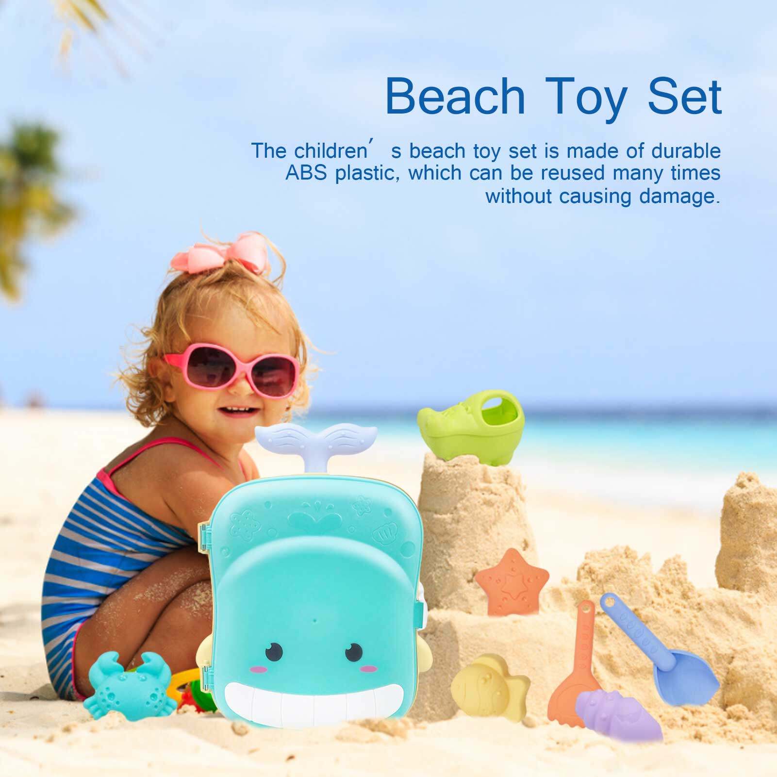 HYG trolley box toy 8PCS Sand Molds Toys 2 in 1 Children's Summer Beach Toy Set Whale Luggage Trolley Box Summer Sand Shovel Outdoor Water Toy