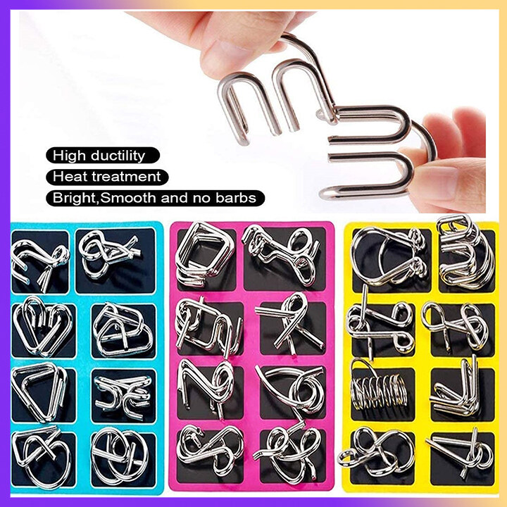 Brain Teasers Metal Wire Puzzle Toys | 8 Pcs Unlock Interlock Game | IQ Test Challenge Toy Gifts, Party Puzzle Unlock Interlock Toys for Kids Boys and Girls AdIts All Age