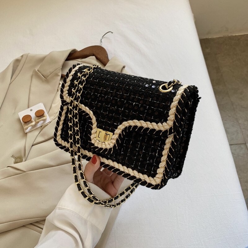 Jasmin Noir Wool Women's Chain Fashion Square Shoulder Bag